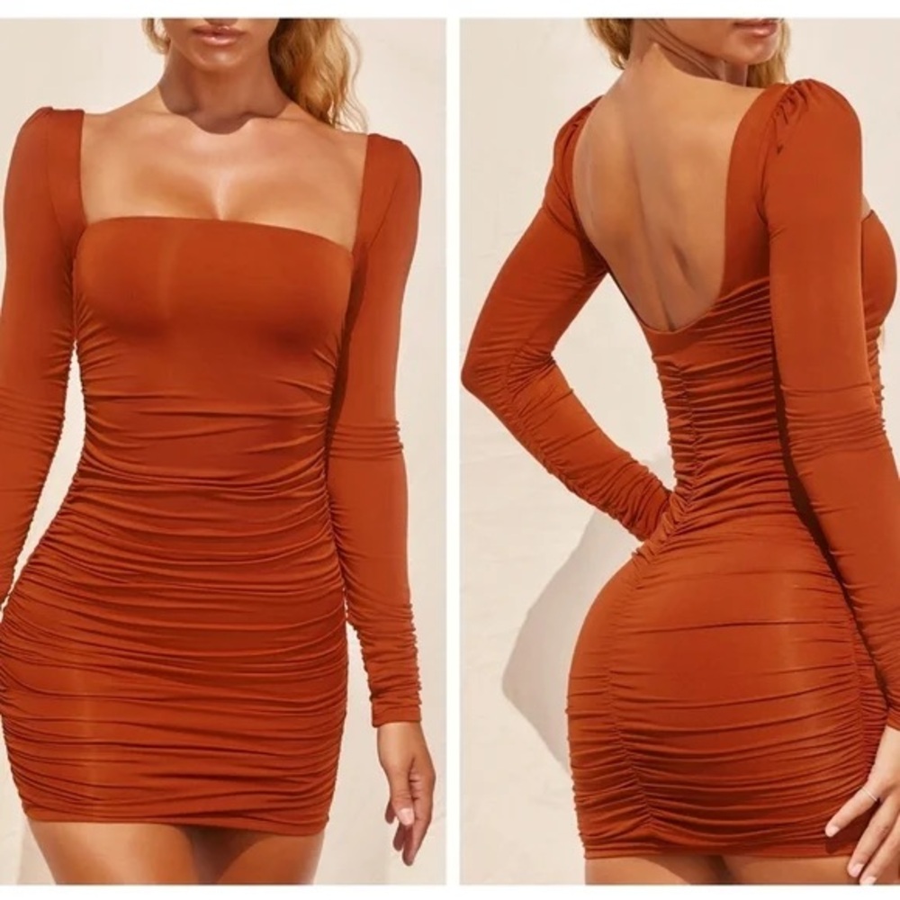 Oh Polly Flatter Me Rust Long Sleeve Dress Size US 2